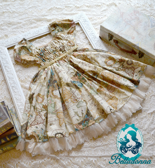 Old World OP in Antique Parchment This dress is made with an exquisite antique map fabric with ivor