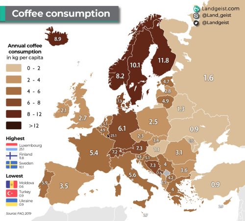 mapsontheweb: Coffee consumption in Europe.Full article by landgeist &gt;&gt; Imagine doing 