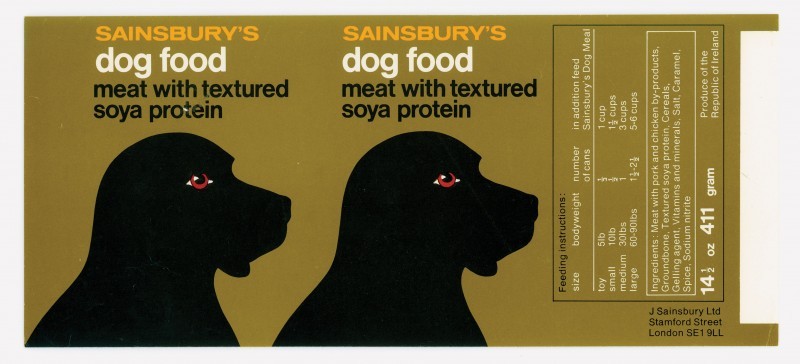 c86:Sainsbury’s cat and dog food label designs, c. 1975-79