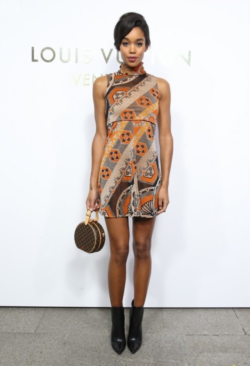 sophiebstyle:Laura Harrier in head-to-toe Louis Vuitton at the grand opening of the Maison Loui