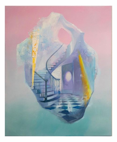 Recently sold this magical piece. A sense of wonder here, and I love the poetry of stairs and hidden