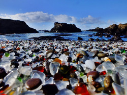 sixpenceee:  Glass Beach is a beach in MacKerricher State Park near Fort Bragg, California that is abundant in sea glass created from years of dumping garbage into an area of coastline near the northern part of the town.For more interesting posts follow