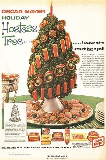 kitschandretro:  Confront your guests with a Wiener Tree and you’ll never live it down - guaranteed!  Source: vintageads on Reddit  OMG! I’m soooo making one!!! 😂😂😂 