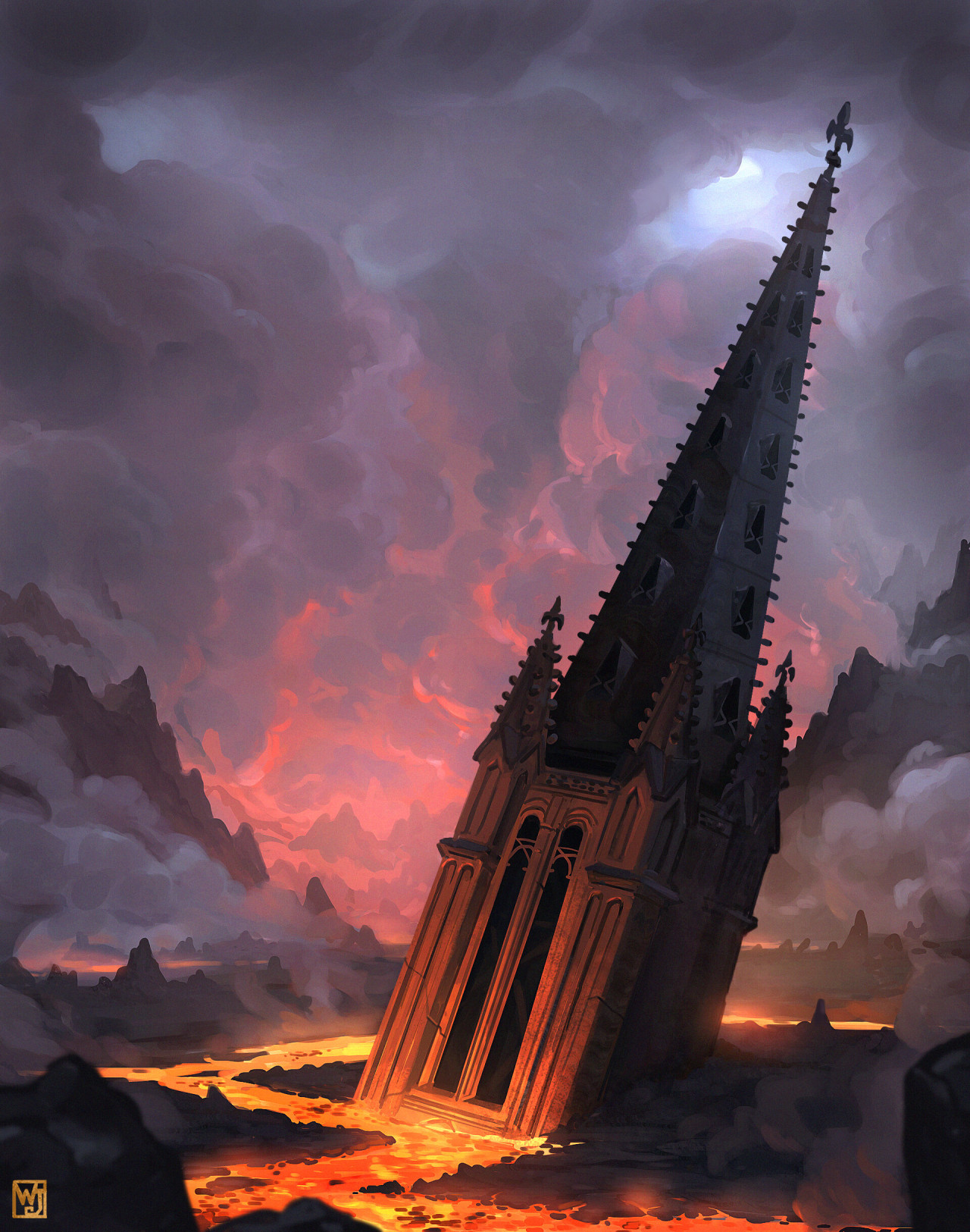 The Last Bells by  Jean Walter #art#illustration#digital art#dark art#fantasy#architectural#fire#hell