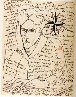 preciousandfregilethings:  Self-Portrait by Jean Cocteau in a letter to Paul Valéry, October 1924. 