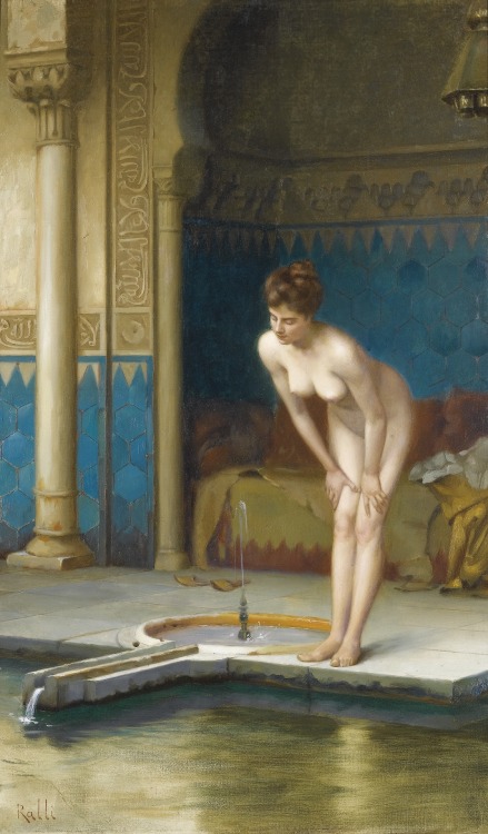 blue-storming:Théodore Jacques Ralli, Jeune femme au bain