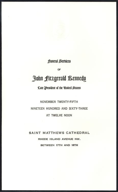 Funeral services card.
-from the JFK Library