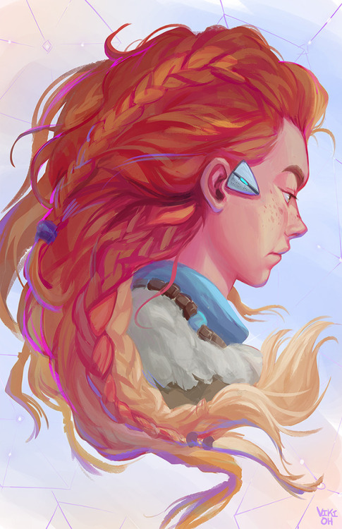 viki-oh:I LOVE HORIZON + Aloy! Wanted to try and paint her epic mane, and a dif color palette :) The