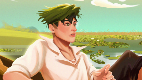 kyoufroggo:Curious merman Josuke in lily lake. 