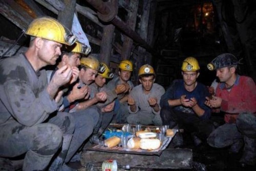 Bosnian Coal Miners Breaking Their FastOriginally found on: balkan-thug
