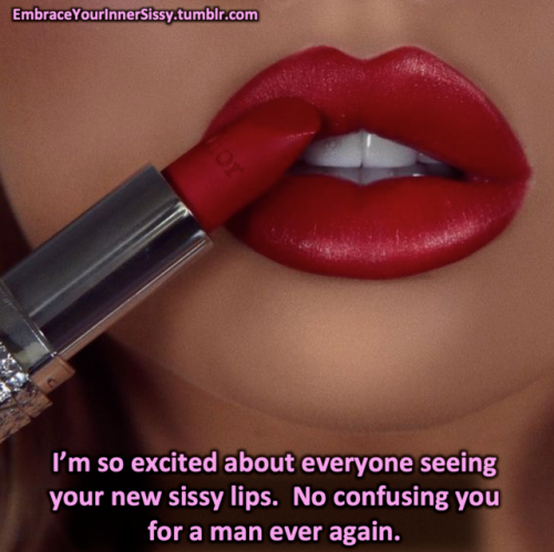 sexualsissysatinsensation: Just enough filler to ensure I would be forever feminized.  Red lips