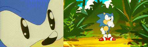 sonic-nyoom:Some comparison GIFs between the Sonic OVA and Sonic Mania Adventures. Cut frames at poi