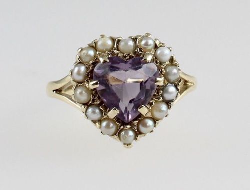 allaboutrings: Vintage Amethyst Heart and Pearl Halo Ring