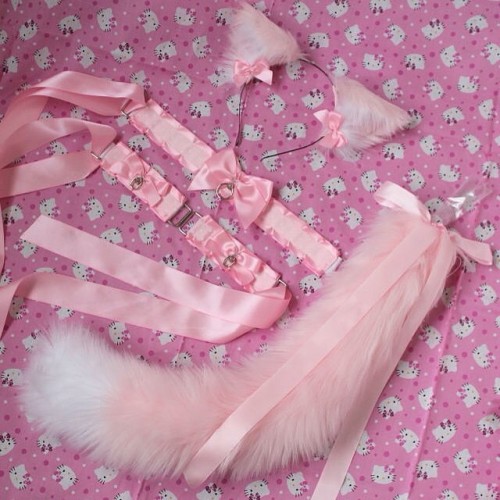 thepeachbunnie:  This is seriously too kawaii. I think I need like ten different sets.  🎀💕💗💖 #kittensplaypen #kitten #collar #tail #catears #cattail #handcuffs #pink #cute #kawaii #adorable #rad #kawaii #petplay #hellokitty #neko #nekogirl