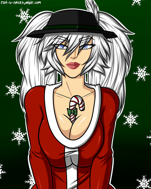 A christmas themed commission of @regressive-rs world guardian! Do you want a candy cane?