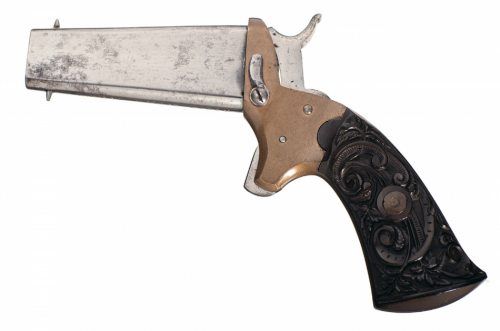 An interesting two shot derringer that was built by one Weber Rausch of Switzerland.  Chambered for 