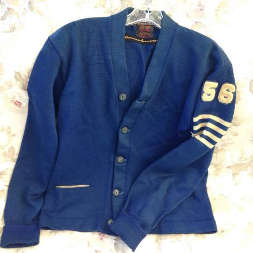 Dennis Simmonds 1956 letterman’s cardigan. Heading to the cleaners, then etsy!