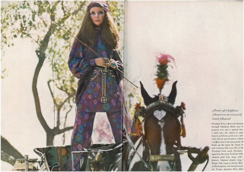 Penelope Tree working a fab trouser-suit in India for Vogue UK 1969, shot by David Bailey; ‘la
