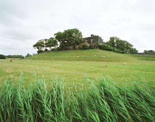 An artificial dwelling hill is a mound, created to provide safe ground during high tide and river fl