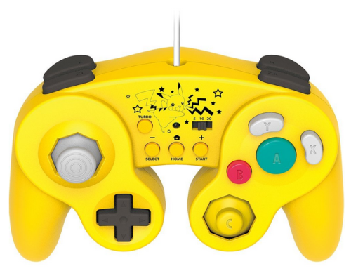 pokemon-global-academy:  Hori previously announced red and green Super Mario Bros. controllers that are made with Smash Bros. Wii U in mind. A yellow, Pikachu-themed controller is also in the works. The Pikachu controller plugs into a Wiimote like the