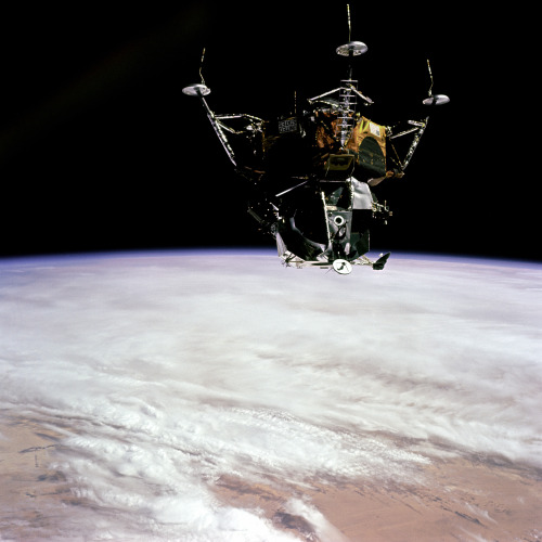 View of the Apollo 9 Lunar Module “Spider” in a lunar landing configuration photographed