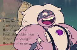 I could swear there were interviews before the show started where its stated that Amethyst is the youngest of the three but I can&rsquo;t find it to confirm