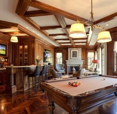 Game Room New YorkAn Illustration Of A Sizable, Traditional, Enclosed Game Room With A Dark Wood Floor