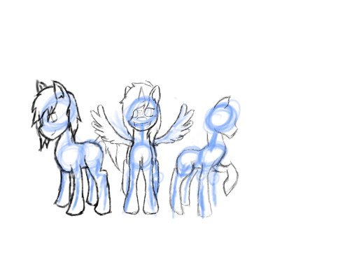 Artist: Ok so I’m going to redo the one on the left but, hey here’s a sneek peek at the 3 ponies for that “I’m bored” post.