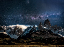 sixpenceee:Argentina: “This is a single 30 seconds exposure. Mountains have been illuminated (for just a few seconds) by the raising Moon at first hidden behind the mountain to the right … hence the light and better than I expected exposure of Cerro