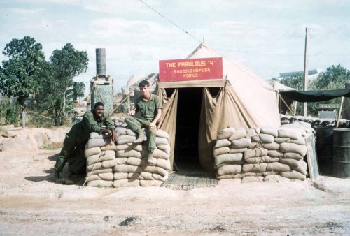 vietnamwarera:  S-1 bunker at Dong Ha, 1967. The sign above the bunker reads, “The Fabulous ‘4’; A huss is no fuss for us.“