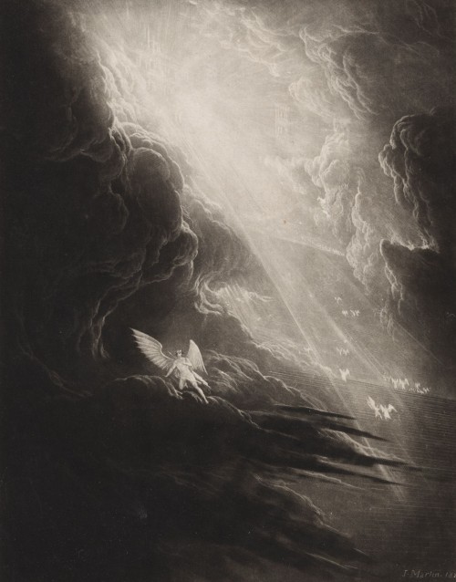 scribe4haxan:Paradise Lost: Satan Viewing the Ascent to Heaven (1824 - Mezzotint) - John Martin