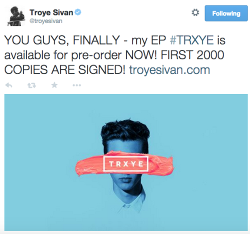 troyeble:  On this day in history: Troye finally announced his EP TRXYE on the VidCon main stage whi