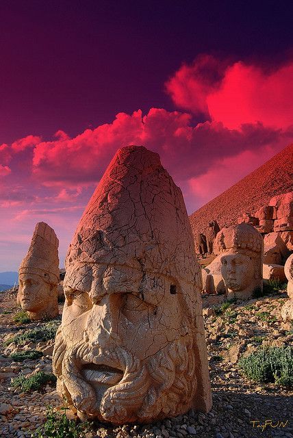 Ruins on Mount Nemrut, Turkey, burial site of kings, date from the first century