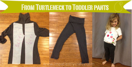 Make toddler leggings from old jersey turtlenecks