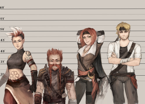 tethysdnd: The Crew of the Gigolo’s Slipper in a line-up.From left to right, Minghira, Vadim, 