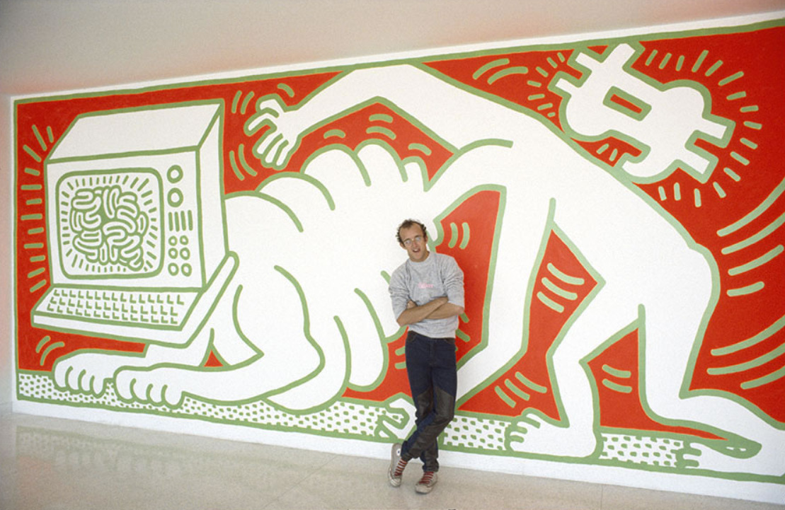 twixnmix:  Keith Haring installing his mural at the Walker Art Center in Minneapolis
