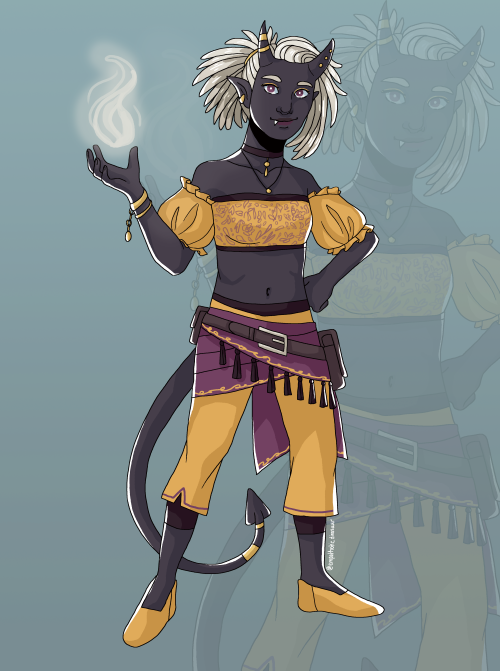 commission of @theoutlawstar‘s tiefling sorcerer, Xalia!!