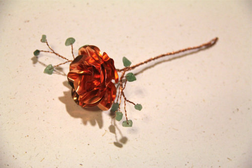 Copper Rose with Leaves.  Custom made to order, so order now to receive in time for Valentines day! 