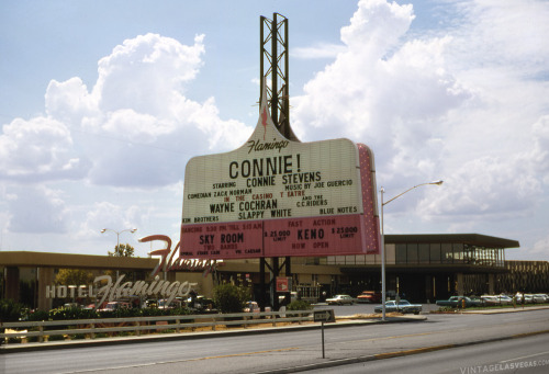vintagelasvegas:  Flamingo sign under construction. Las Vegas, August 4, 1968. The “plume” sign was designed by Bill Clarke of AdArt, used until 1988. Kodachrome slides found in Port Richey FL, scan by VLV.  KODACHROME 📷