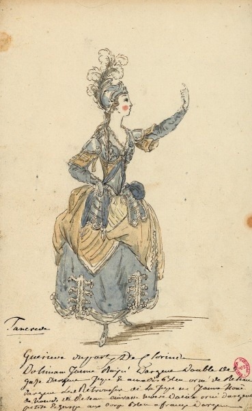 “Costume pour Mlle Bernard dans Tancrède une guerrière, suivante de Clorinde Dessins et croqui