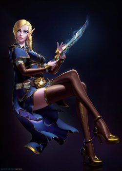 Elf girl with a dagger: Original fantasy character [digital art by Fanfoxy]