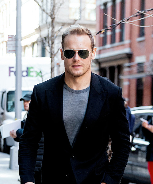 SAM HEUGHAN seen in SoHo on March 03, 2022 in New York City.