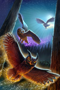 awesomedigitalart:  Owls in the forest www.jeremynorton-illustration.tumblr.com