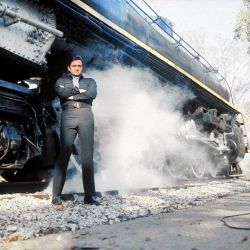 life:  LIFE legend Johnny Cash was born 87 years ago today on February 26, 1932 in Kingsland, Arkansas. He is pictured here wearing his usual black clothing and standing in front of a locomotive in Nashville, Tennessee, 1969. (Michael Rougier—The LIFE