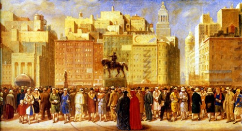 michael-maroney:Isabel Bishop: Virgil and Dante in Union Square, 1932.