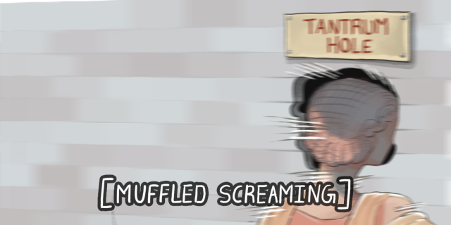 Mercy shoves her head into the hole at sonic speed. The caption says "MUFFLED SCREAMING".