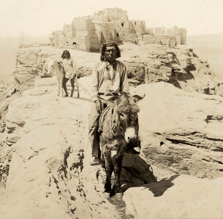 vintage3d:Hopi tribe members in front of Walpi Village, Arizona. Date unknown. Walpi