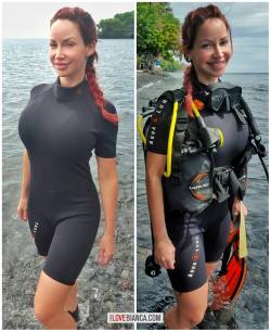 Real Life Lara Croft. I ❤ #bali  www.ilovebianca.com #ilovebianca #biancabeauchamp #redhead #diving #scuba #wetsuit #laracroft #tombraider by biancabeauchampmodel