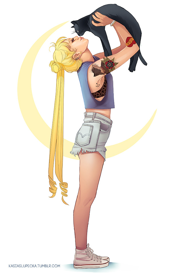 kasiaslupecka:  Sailor Moon - Usagi and Luna. But instead using the original design