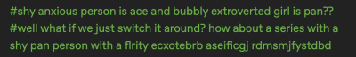 siderealsandman:hyper-nico:grasslandbutch:92percentloki:grasslandbutch:grasslandbutch:fandom hcs are like:-shy anxious person is ace-badass but nice girl is bi-mean bitch is a lesbian-bubbly extrovert girl is pan-all men are gay (unless they’re